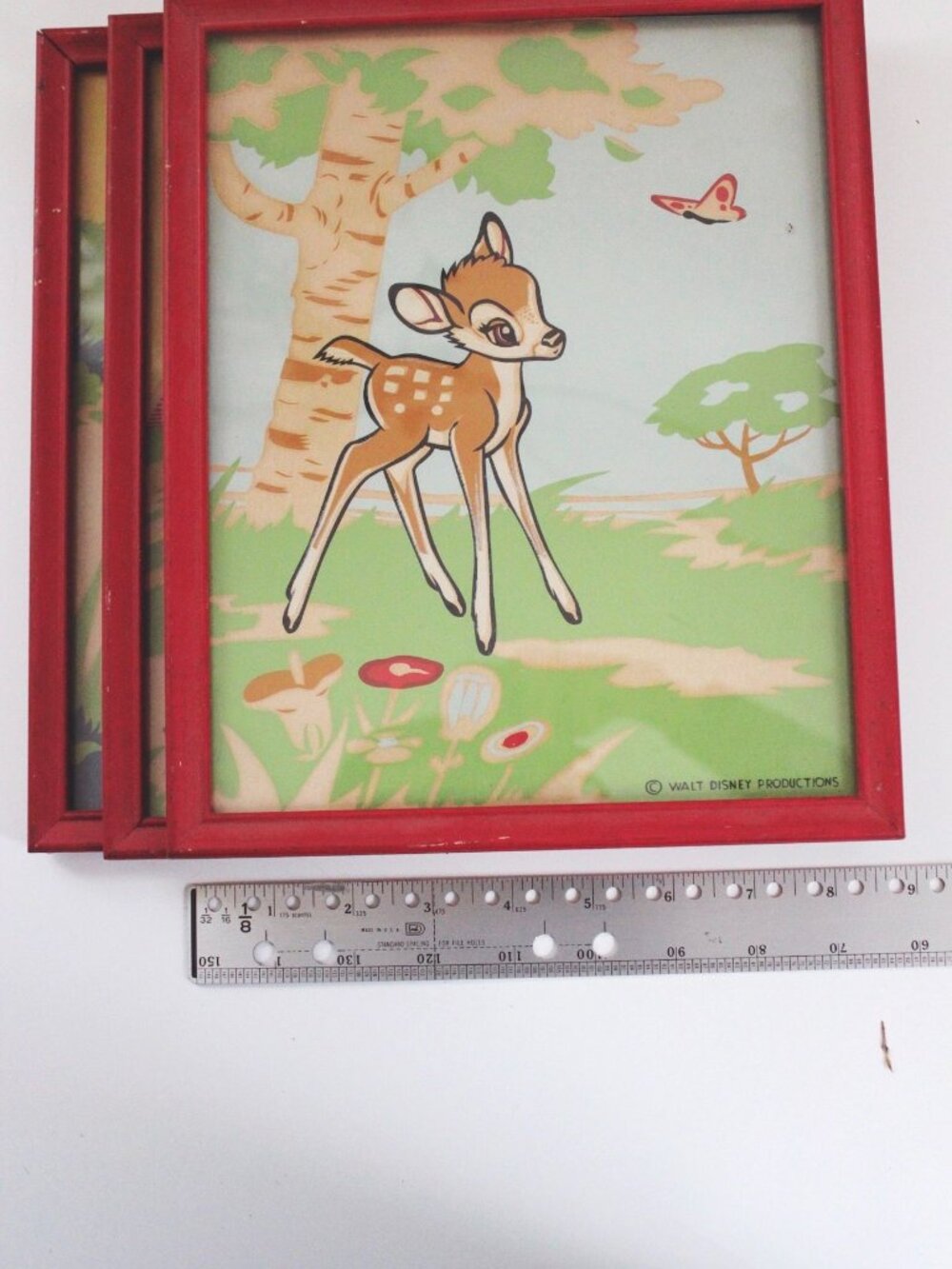 Vintage Walt Disney Productions Framed Prints Set Of 3 Minnie Mouse Bambi & Dona - Picture 8 of 9